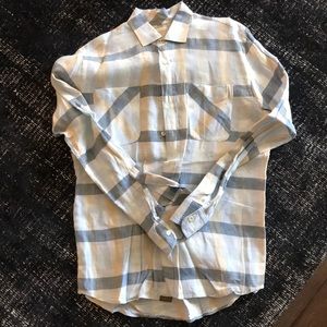 Men’s Billy Reid plaid linen button down.